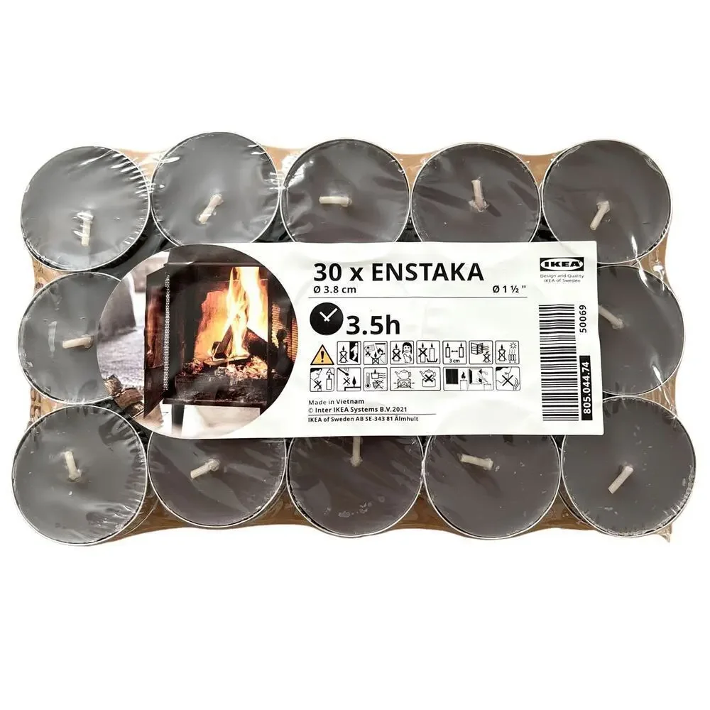IKEA ENSTAKA Scented Tealight, Bonfire/gray, 3.5 hr Pack of 30